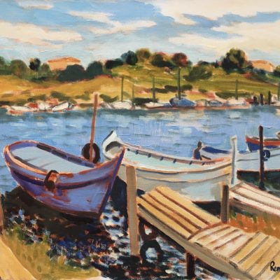 "Barques à Balaruc", huile sur toile de l'artiste Renvier.