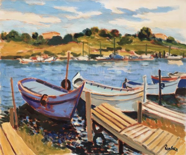 "Barques à Balaruc", huile sur toile de l'artiste Renvier.