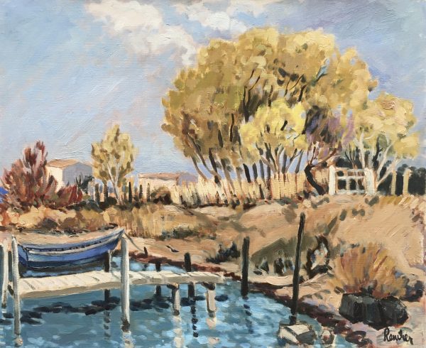 "Bords d'étang à Marseillan", huile sur toile de l'artiste Renvier.
