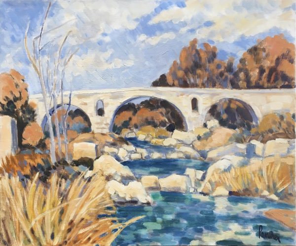 "Le pont romain" huile sur toile de l'artiste Renvier.