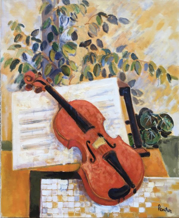 "Le violon" huile sur toile de l'artiste Renvier.