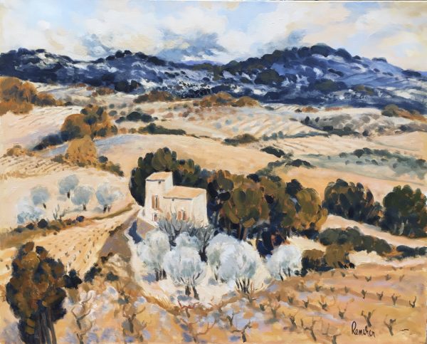 "Village provençal" Huile sur toile de l'artiste peintre Renvier de format 25F.